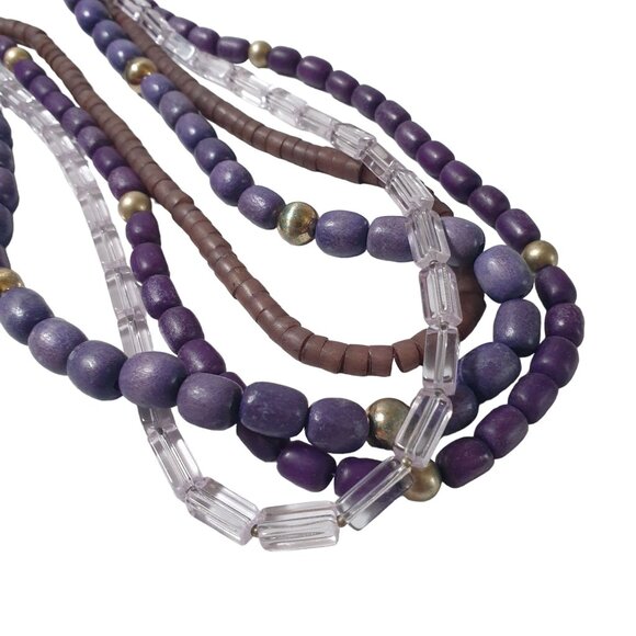 Purple Layered Dyed Wooden Acrylic Women Necklace Jewelry 34 to 38 Inch Length - Picture 2 of 6